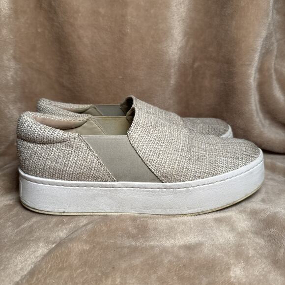 VINCE‎ Warren Nubock Platform Sneaker Beige White Linen MRSP $250 Women's 9.5 M - Picture 1 of 8